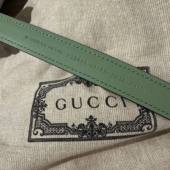 NEW Gucci GREEN Belt Leather GG Gold Sz 75 In 30 main image 5